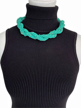 Braided Beaded Necklace in Green